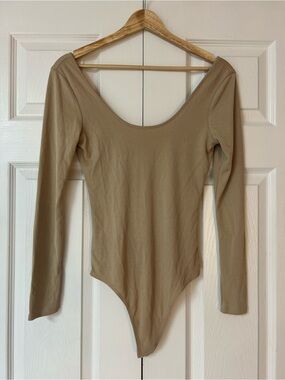 Dress Forum Long Sleeve Scoop Neck Bodysuit - Taupe